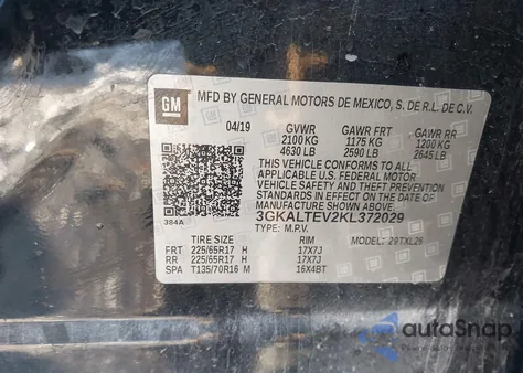 2019 GMC Terrain Sle z USA, uszkodzony, nr VIN 3GKALTEV2KL372029